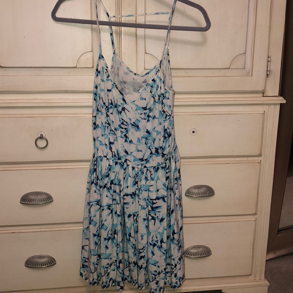 Blue and white print dress